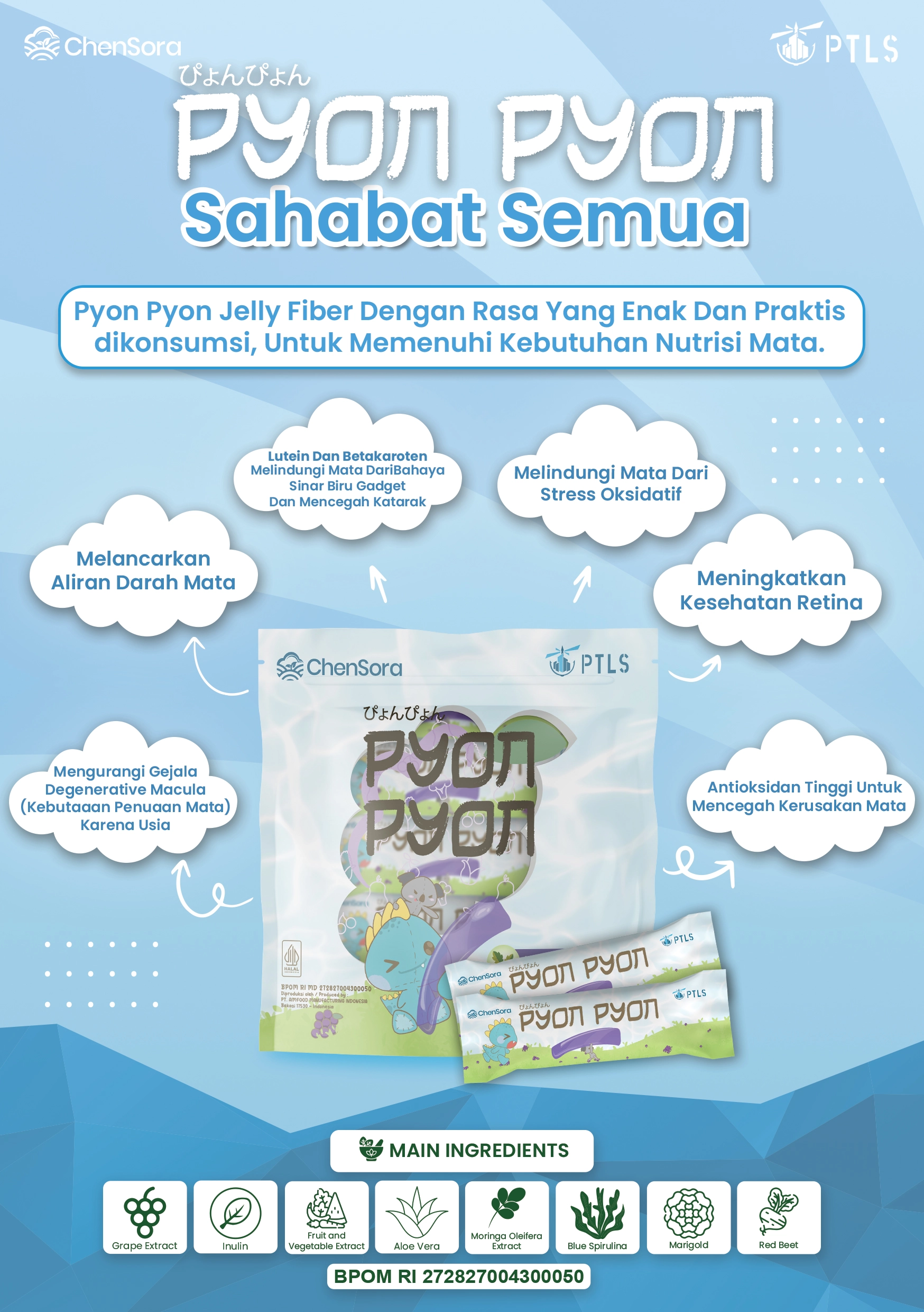 Pyon Pyon Jelly Fiber dengan rasa lezat untuk memenuhi nutrisi harian dan mendukung tumbuh kembang anak.